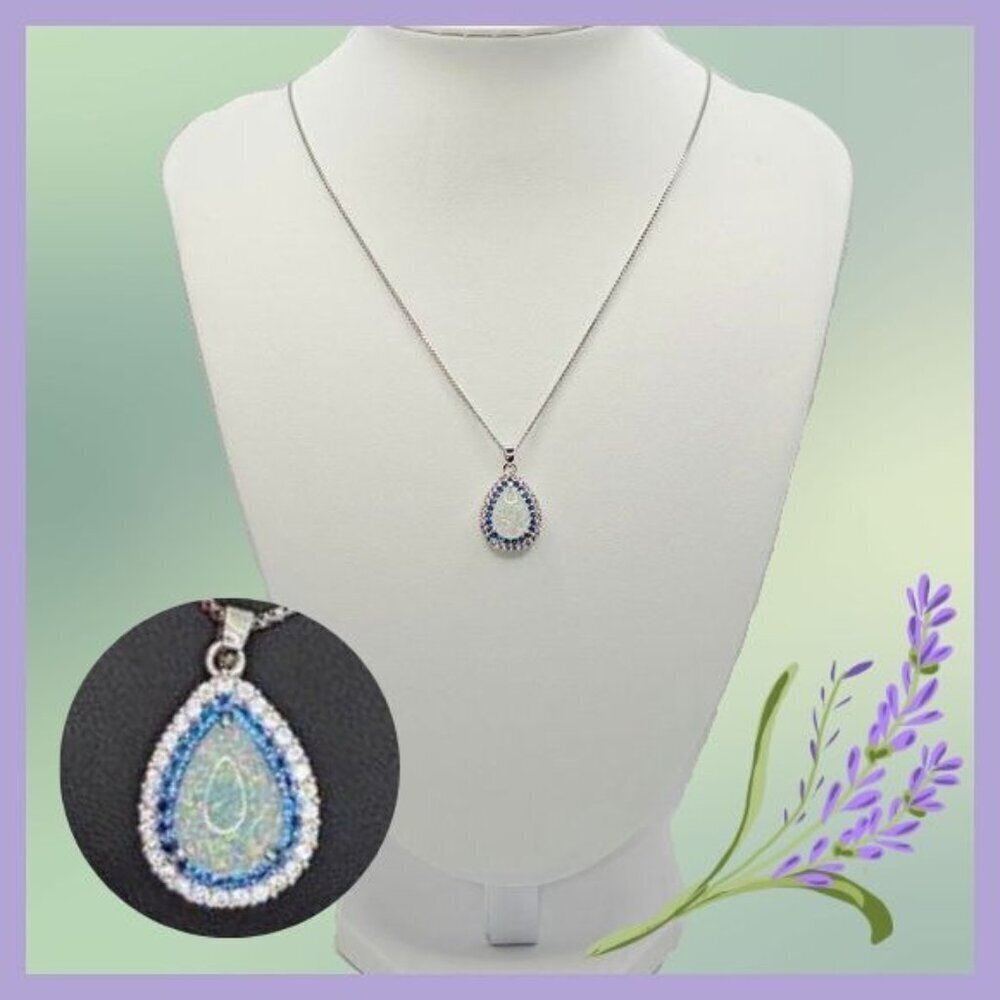Simulated Opal Teardrop Pendant Necklace (NWOT)